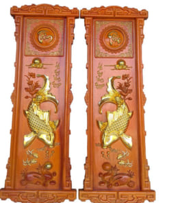 Tranh lý ngư vọng nguyệt gỗ hương khung triện