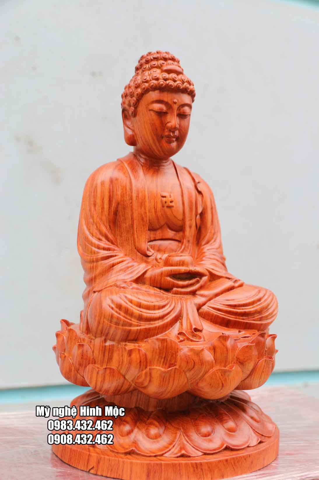 Phật A Di Đà ngồi đài sen cao 40cm gỗ hương