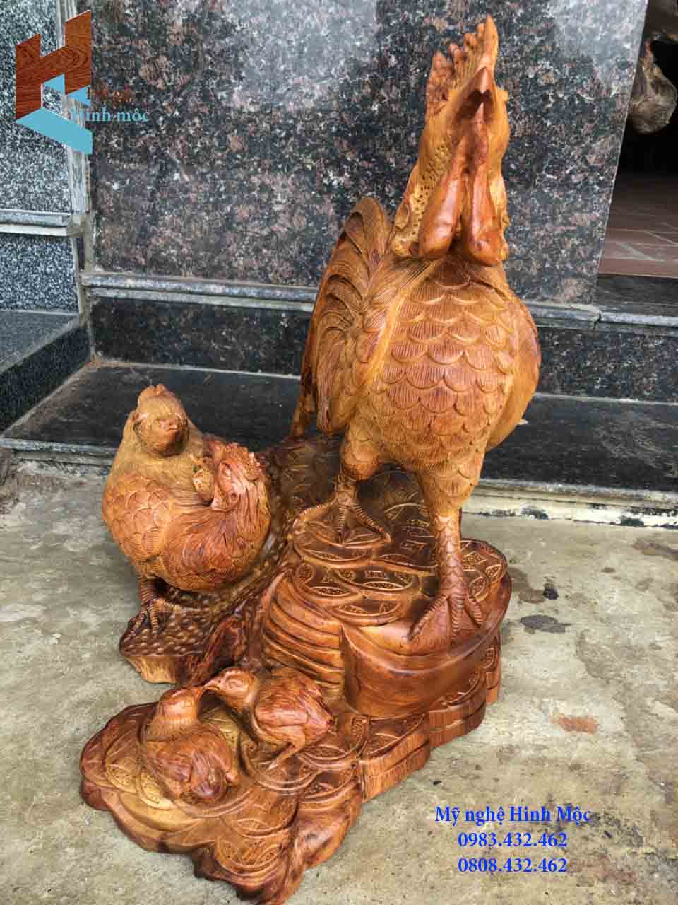 tượng gỗ gia đình gà