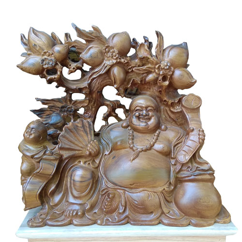Tượng Phật Di Lặc để bàn gỗ bách xanh