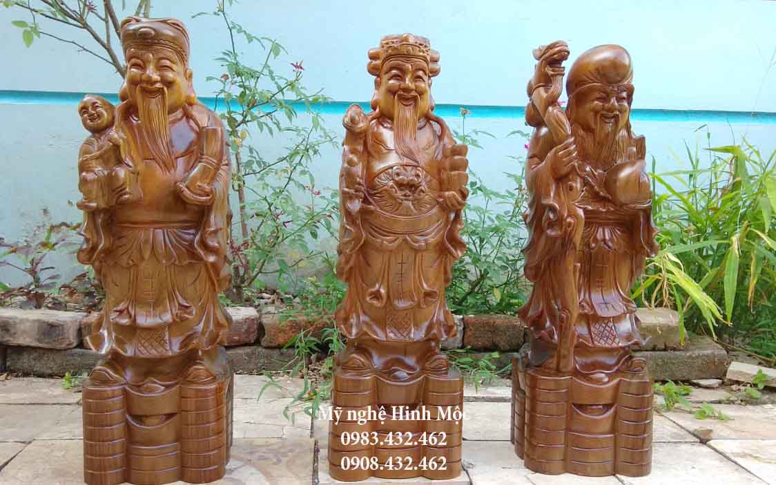 3 ông Tam Tiên gỗ bách xanh 60cm 