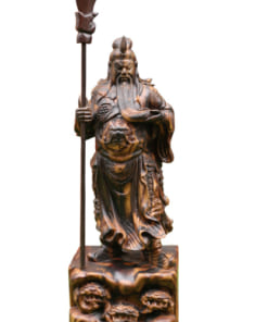 Tượng Quan Công đứng chống đao gỗ mun
