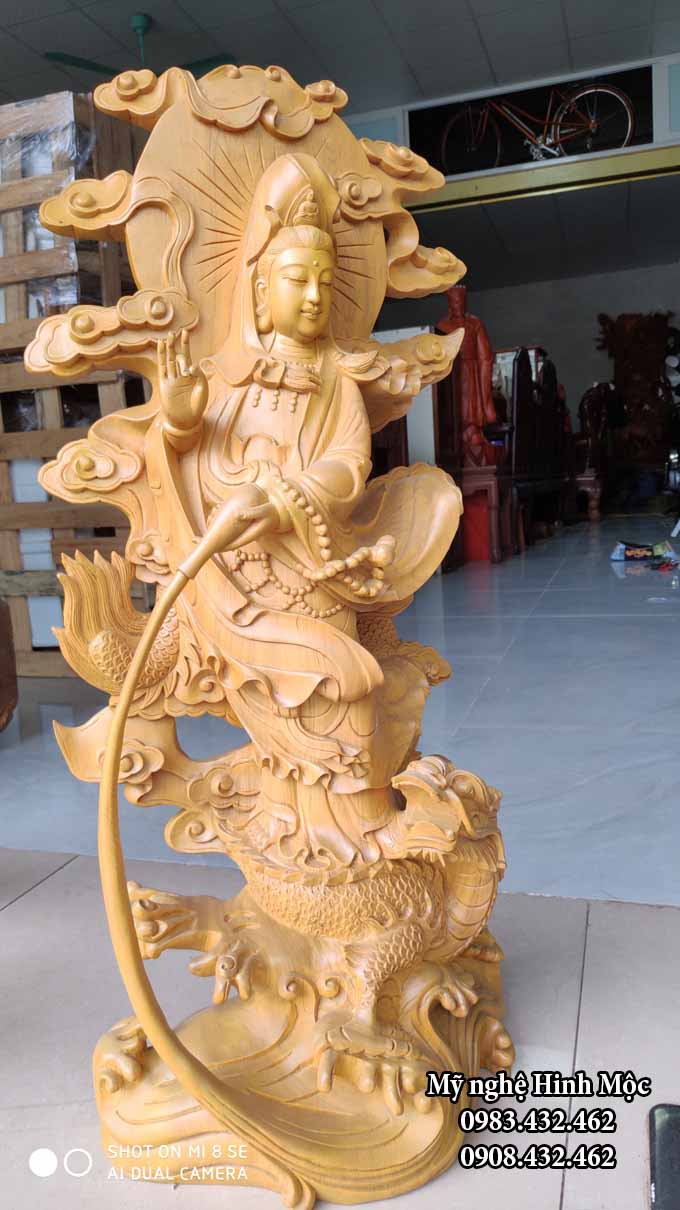 Phật Mẹ Quán Thế Âm 70cm gỗ pơmu
