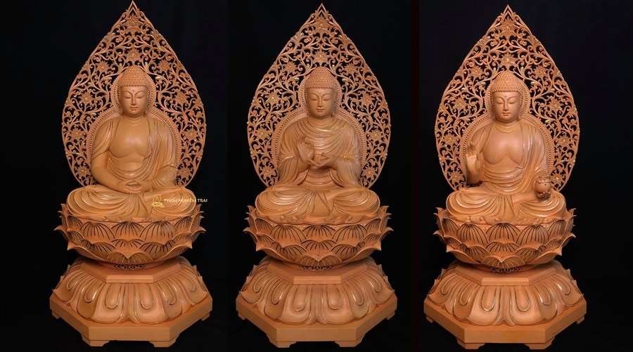 bộ tượng Tam Thế Phật bằng gỗ