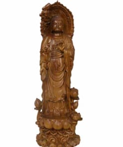 Phật A Di Đà đứng đài sen gỗ bách xanh