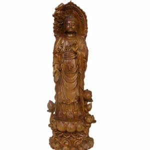 Phật A Di Đà đứng đài sen gỗ bách xanh